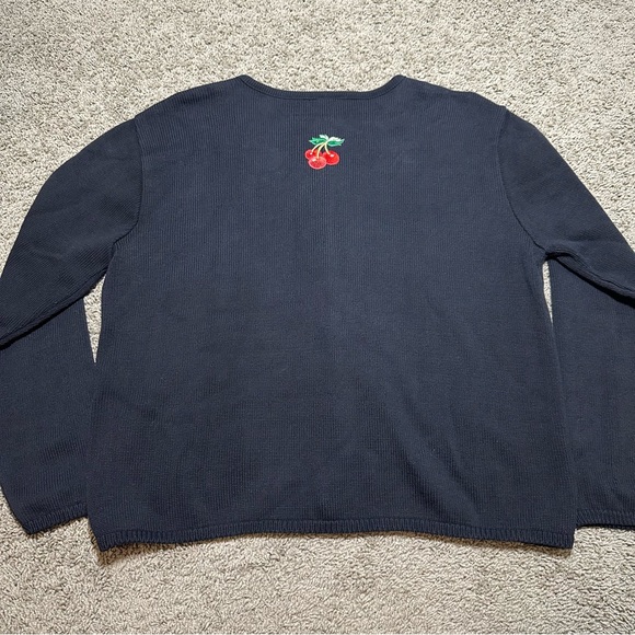 Vintage Tia Designs Black Cardigan Embroidered Cherry Patches, Large - Picture 7 of 7